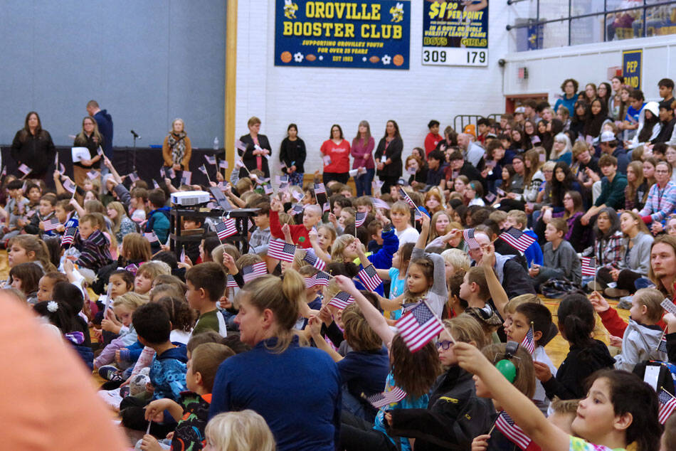 Oroville School District students and staff gathering in the High School Gym to celebrate local Veterans. Bryon Zeski/submitted photos