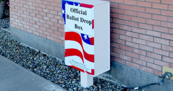 Gary DeVon staff photo A ballot drop box located at the Oroville Police Station.
Gary DeVon/G-T file photo
