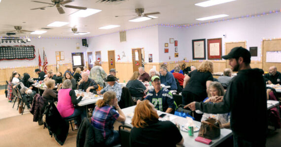 The Oroville Eagles offered a free Thanksgiving dinner on Thursday starting at 1 p.m. By 2 p.m nearly 50 people had shared a meal, not counting those who got meals to go for those who could not make it. And more people were still coming in at that time to partake in the free meal. Below Turkey and all the trimmings were all on offer for a traditional Thanksgivimg dinner.
Gary DeVon/staff photo