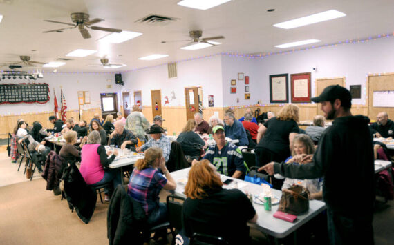 The Oroville Eagles offered a free Thanksgiving dinner on Thursday starting at 1 p.m. By 2 p.m nearly 50 people had shared a meal, not counting those who got meals to go for those who could not make it. And more people were still coming in at that time to partake in the free meal. Below Turkey and all the trimmings were all on offer for a traditional Thanksgivimg dinner.
Gary DeVon/staff photo