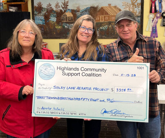 Highlands Community Support Coalition donates to the complete rebuild of the Sidley Lake aerator