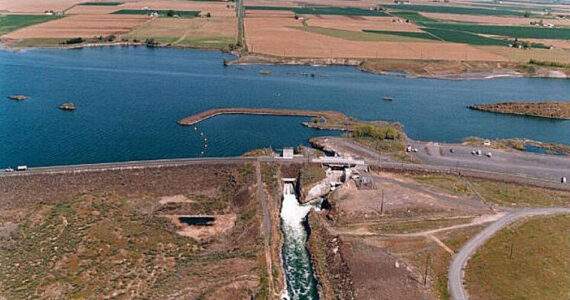 The Potholes East Canal Headworks Project is a small hydroelectric generating facility operating on an irrigation canal south of Moses Lake in central Washington state. The PEC is owned by Columbia Basin Hydropower and operated by Grant County PUD under agreement with a consortium of irrigators.. Photo courtesy of Grant PUD.