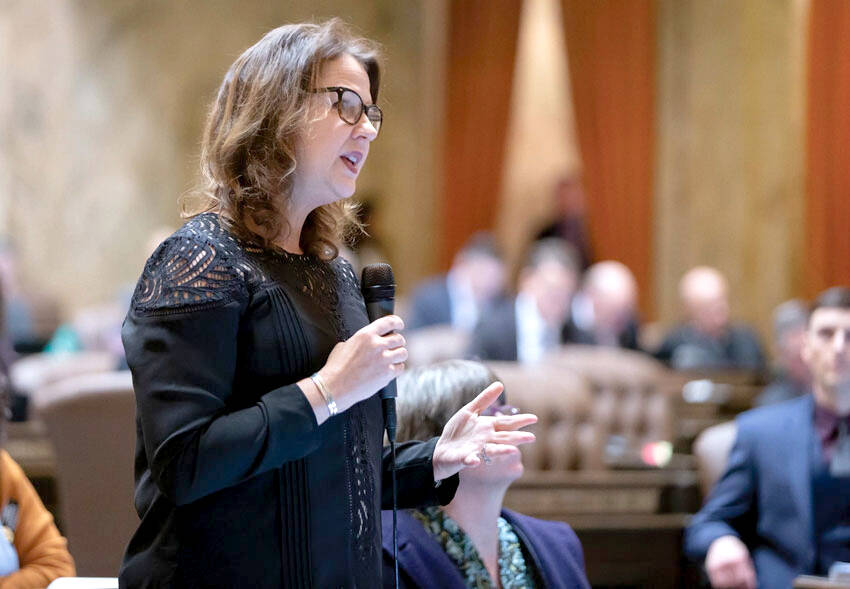 Cutline: Prime Sponsor Rep. Amy Walen, D-Kirkland, who is urging for equal work opportunities for undocumented immigrants, speaks on House floor. Photo Courtesy of Washington House Democrats.
