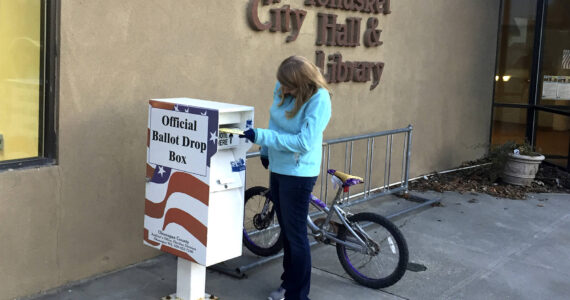 An official ballot drop box in front of the Tonasket City Hall and Library. Gary DeVon/file photo