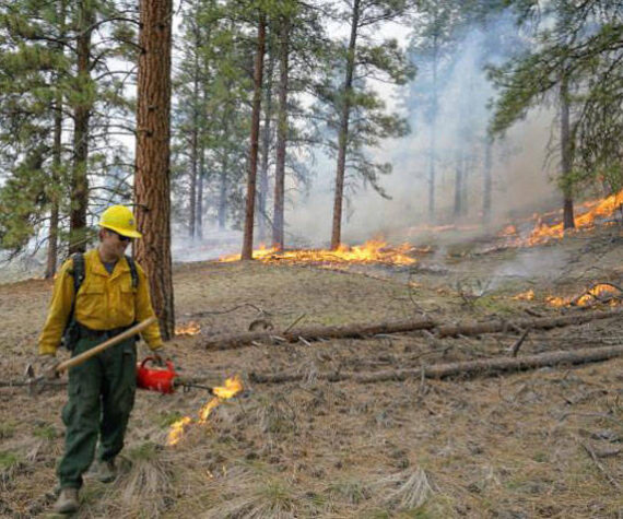 Fire crews working a previous prescribed fire on the Sinlahekin Wildlife Area in the spring of 2022. <em>Photo courtesy WDFW</em>.