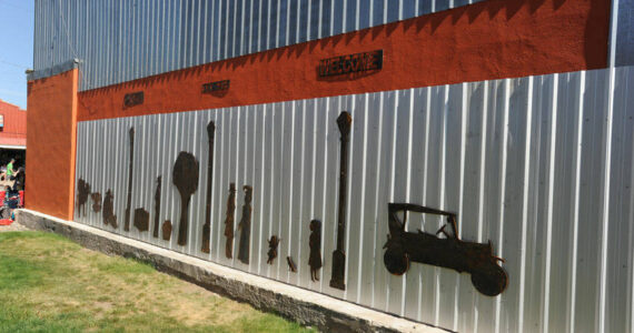Centennial Park has a new mural based on the old mural depicting items from Oroville in 1908. The old mural, which was painted on boards was felt to be beyond repair and removed. The new one uses silhouettes cut from metal and was up in time for May Festival. <em>Gary De Von/staff photo </em>