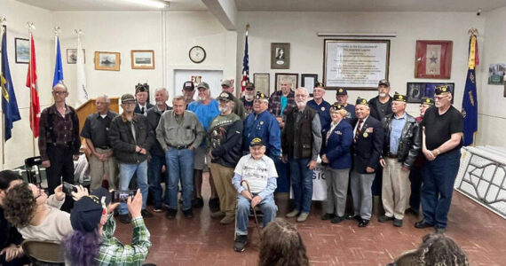 Vietnam-era veterans were honored last Sunday by U.S. Congressman Dan Newhouse at Oroville American Legion Post 84. Front and center was WWII vet Dean Brazle, who was awarded a Quilt of Valor for his service on Tinian in 1944-45. <em>Marcus Alden/submitted photo </em>