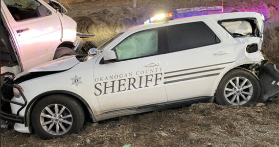 Deputies were dispatched to a one-vehicle collision in the area of 392 Havillah Road,. When they arrived and were investigating, their 2020 Dodge Durango, was struck from behind by a 2008 Ford F350. <em>OCSO photo </em>