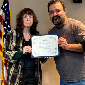 Mayor Rene Maldonado presented Gayle Mailloux with a certificate of appreciation, honoring her dedicated service as the former Planning Commission Chair, on Feb. 25. Alice Attwood/submitted photo