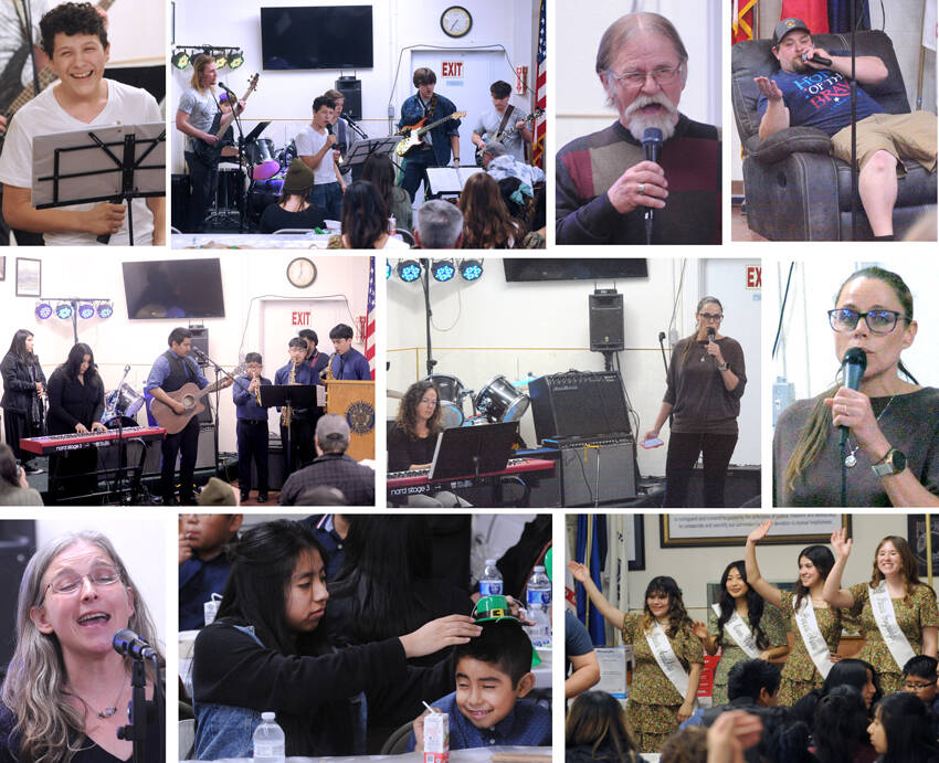 The Oroville Scholarship Foundation and Oroville Music Department’s 17h Annual Variety Show and Auction featured, l-r, top row, Cash Duarte and The Broken Strings Band, Robert Grunert, auctioneer Boone McKinney, middle row, Miniesterios Liamada Final, Jody Evans and Ada Denison, bottom row, Ashley Vowels, St. Patrick’s Day decorations, including little hats, May Festival Royalty. Not pictured We Totally Graduated Band, Hailey Freeman, Bella Feeman and Tasha and the Clientelle. Gary De Von/staff photos