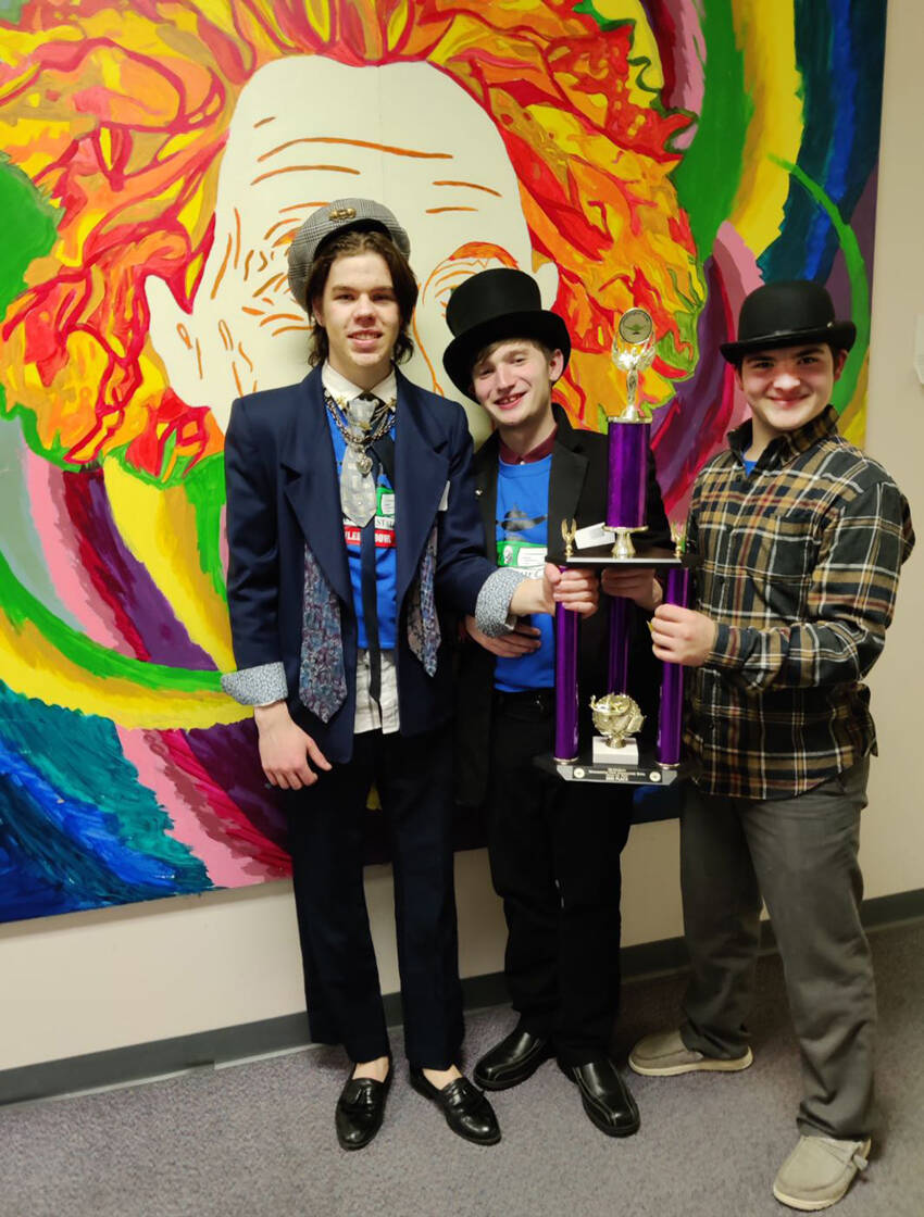 The Tonasket High School Knowledge Bowl team placed second in the State competition held at Wenatchee High School on March 22. A total of 93 teams from all sized schools from throughout the state participated in the competition. Susan McCue Knowledge Bowl Coach most teams had six members so they could sub in and out. “Our small three man team stayed the course and placed first in their division, qualifying them for the championship rounds. After a grueling five hours in the morning, they took a short break and returned for two more hours in which they took second place. This is unprecedented. It was a pleasure to watch all the brilliant students from all over Washington compete at the highest intellectual level. An amazing collection of minds.” said McCue. TSD/submitted photo