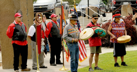 Members of the Colville Confederated Tribes participate in the dedication of the Vietnam War Veterans Memorial Highway (SR20) at the Armed Forces Legacy Memorial in Tonasket in May of 2023. Gary De Von/GT file photo