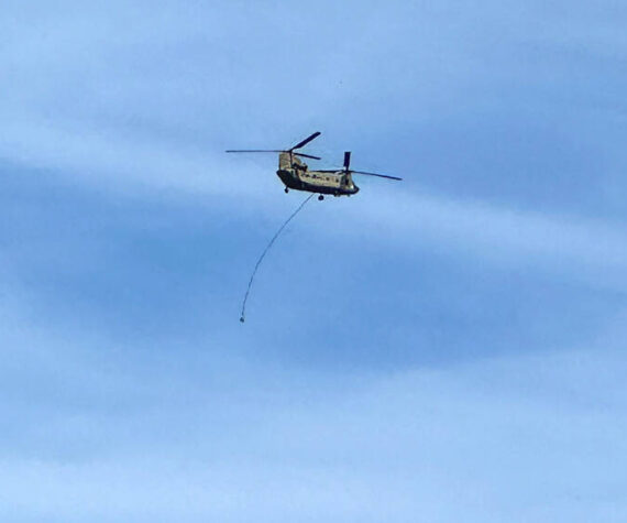 The Washington Air National Guard and U.S. Border Patrol conducted training exercises using Oroville’s Dorothy Scott International Airport last week. The use of the airport was approved by the council at their June 3 meeting. The WAARNG CH-47 Chinook twin-rotor helicopters could be seen flying around the blue skies of Oroville last Thursday. Gary De Von/staff photo