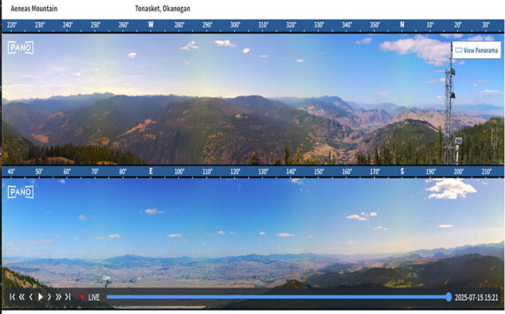 The view from Aeneas Mountain, one of 21 wildfire detection cameras located in high-risk areas around Washington state. Live webcam feeds allow curious people to watch jumping salmon, roosting eagles and frolicking pandas from their homes, desks, or phones.