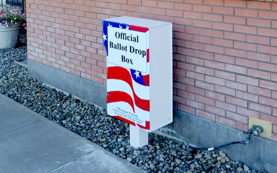 Okanogan County Ballot Box outside the Oroville Police Department. Gary De Von/GT file photo