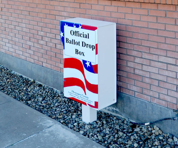 Okanogan County Ballot Box outside the Oroville Police Department. Gary De Von/GT file photo