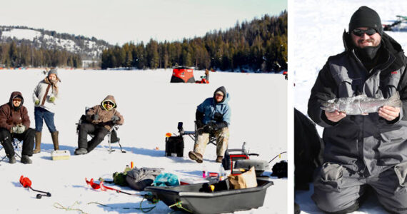 Participants last year at the third annual Bonaparte Lake Ice Fishing Derby participants enjoyed sunny skies and excellent ice conditions. The event drew in 320 anglers, making it the largest ice fishing tournament in Washington. Laura Knowlton/GT file photo