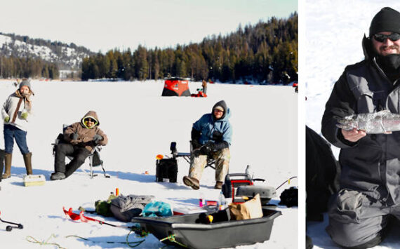 Participants last year at the third annual Bonaparte Lake Ice Fishing Derby participants enjoyed sunny skies and excellent ice conditions. The event drew in 320 anglers, making it the largest ice fishing tournament in Washington. Laura Knowlton/GT file photo