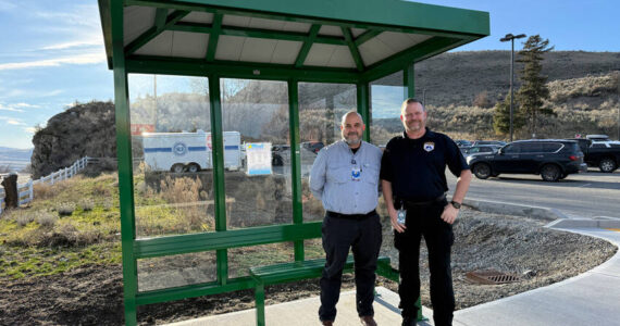 Mid-Valley Hospital (MVH)/Clinic, and TranGO, have relocated the TranGO bus stop serving the hospital to the south side of the parking lot near the Emergency Department ambulance ramp. Tony Hawley, Security and Safety Director at MVH, who coordinated the event, and CEO Andy Bertapelle were on site for the move. Submitted photo
