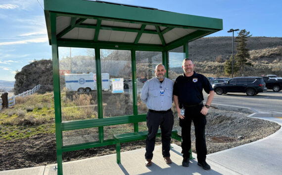 Mid-Valley Hospital (MVH)/Clinic, and TranGO, have relocated the TranGO bus stop serving the hospital to the south side of the parking lot near the Emergency Department ambulance ramp. Tony Hawley, Security and Safety Director at MVH, who coordinated the event, and CEO Andy Bertapelle were on site for the move. Submitted photo