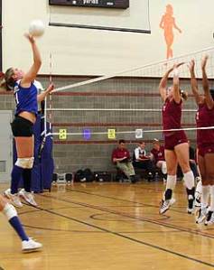 Tonasket Lady Tiger Cierra Silverthorn takes to the sky in a volleyball match against Lake Roosevelt. Silverthorn was among those named for an honorable mention by the Caribou Trail League.Silverthorn earns honorable mention for CTL All-League Volleyball