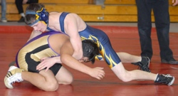 Oroville’s J.T. Miller wrestled Pateros’ Ulices Mota at 145 pounds and lost by pin with 1:03 left in second round.Photo by John Cleveland II
