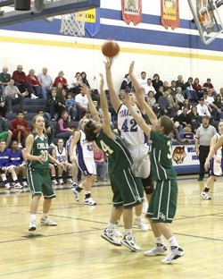 Tonasket senior Cierra Silverthorn tries to make a shot against the Chelan defense on Saturday, Jan 31. Tonasket won 47-44.