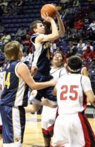 Oroville's Brandon Funston, a junior, scored 21 points against White Swan and 11 against Quilcene in two tough games at Spokane's Veteran's Coliseum during WIAA 2B State Tournament play. Photos by Terry Mills