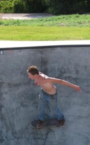 Photo by Emily HansonMichael Scott, 18, riding his board through the bowl in the B3 Skate Park in Tonasket on Friday, July 10.