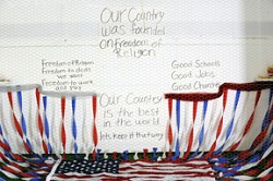 In the Grange exhibit hall at the Okanogan County Fair was a display espousing our country's founding on Freedom of Religion. The exhibit serves as a reminder that the United States has a long tradition of opening its arms to peace-loving people of all re