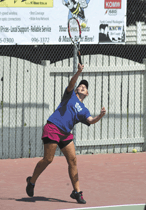 Brent Baker / staff photo - Tonasket's Cayla Monroe serves during district tournament on Saturday, May 19.