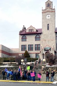 James Knowlton/submitted photo
Demonstrators protest outside of the Okanogan County Courthouse earlier this month. Due to the riots at the nation's capital on Jan. 6, government agencies on a national and state basis, as well as some counties, are taking extra precautions during the Presidential Inauguration.