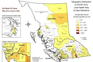 The BC Centre for Disease Control on Thursday, June 9, released its latest numbers for active COVID cases by local health areas in B.C. Illustration: BCCDC