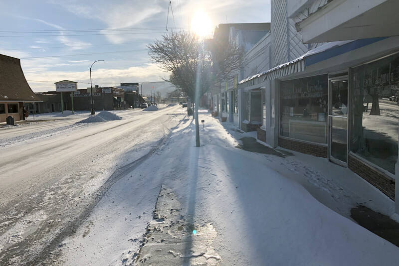 Gary DeVon/staff photo
Drifted snow piled up on the sidewalks on the east side of downtown in Oroville last Sunday. Despite the sun shining, the temperatures were in single digits during the day, dropping to much lower at night. With the added wind chill factor the temps felt well below freezing. The National Weather Service is warning of "dangerously cold temperatures" in Eastern Washington and Northern Idaho this week.