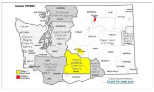 SOURCE: WSDOE The Okanogan Valley is under a Stage 2 Burn Ban until at least Wednesday, Jan. 12, when the situation will be reassessed by the state Department of Ecology.