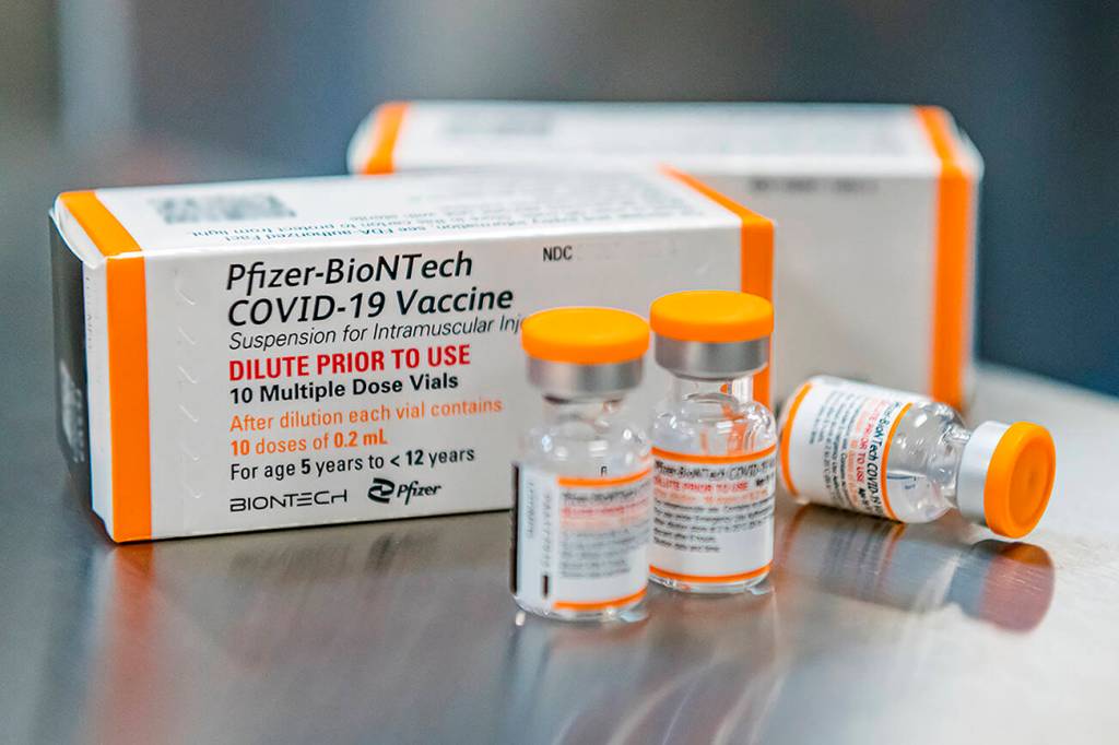 This October 2021 photo provided by Pfizer shows kid-size doses of its COVID-19 vaccine.
This October 2021 photo provided by Pfizer shows kid-size doses of its COVID-19 vaccine.