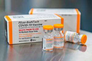 This October 2021 photo provided by Pfizer shows kid-size doses of its COVID-19 vaccine.
This October 2021 photo provided by Pfizer shows kid-size doses of its COVID-19 vaccine.