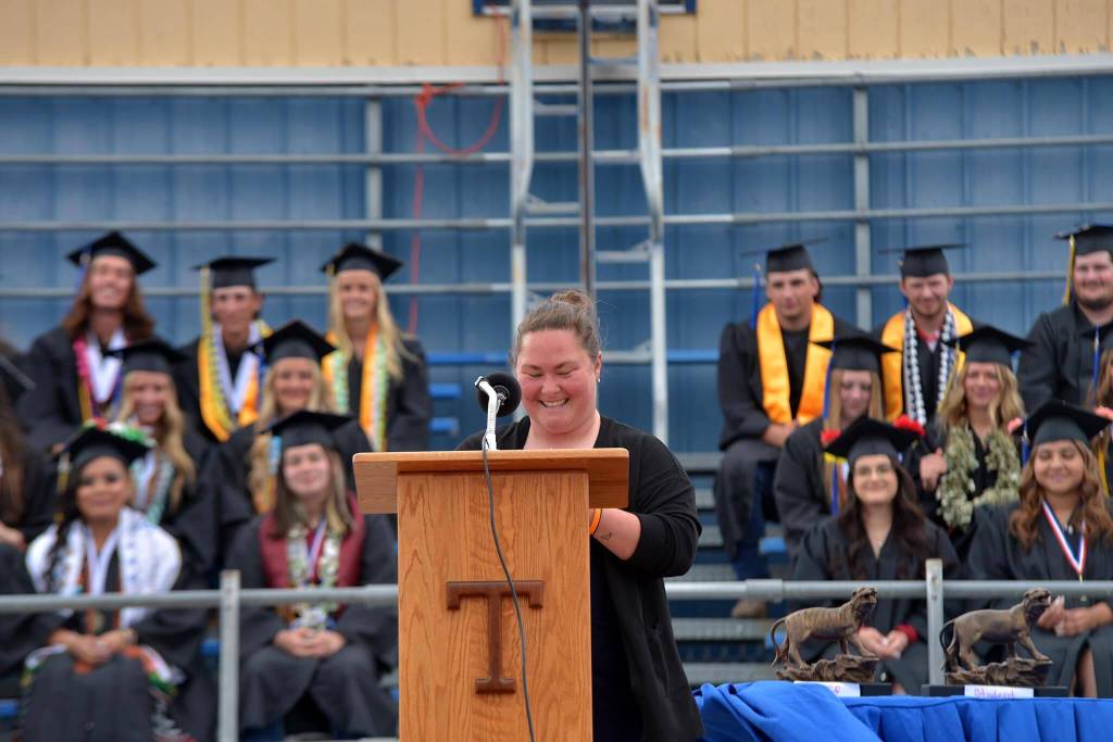 Submitted photo/ Kelly Denison
Robin Lynn Brown kept the crowd laughing and moved to tears with her speech for the Tonasket Class of 2022 graduates.