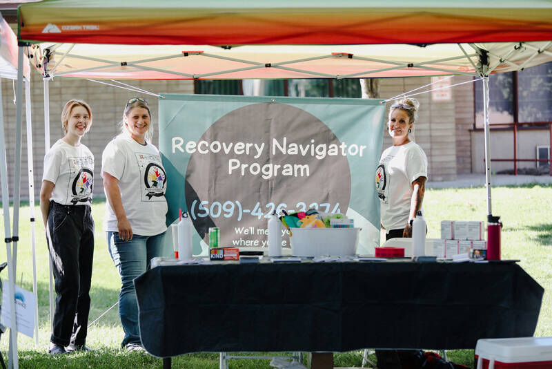 Okanogan County Recovery Navigator Program offers outreach, treatment and recovery support services, by people with lived experience, for those who are struggling with life challenges related to substance use or mental health. Inez who works in communications, Crystal Gunn, Field Based Outreach Specialist and Lyndsey Sprinkle, CPC joined Family Health Centers in celebration of National Health Center Week, with an event held in Omak, Aug. 6.
Laura Knowlton/staff photo