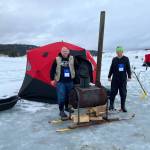 The Best Fishing Shanti prize went to the team of Brett and Bruce Pruitt with their woodstove on skis They were awarded an ice auger and a tailgate table.
Marcus Alden/submitted photo