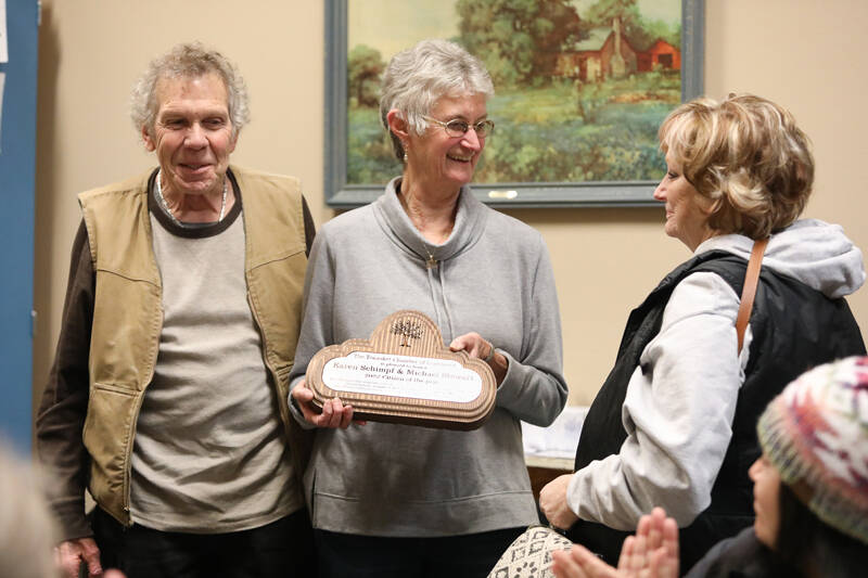 Karen Schimf and Michael Stewart are named Tonaskets Citizens of the Year by the Tonasket Chamber of Commerce. The couple accepted their award Tuesday, Jan. 24. Laura Knowlton/staff photo