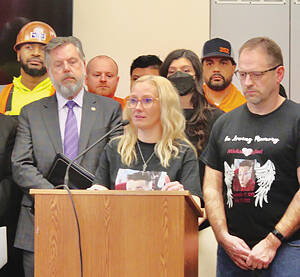 Amber Weilert, a mother from Parkland, tells how her son was struck and killed while riding his bicycle. Lawmakers said they have bipartisan agreement on a package of bills to make streets safer for workers, bicyclists, pedestrians and others. Photo by Reneé Diaz