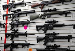 Guns for rent at the Bellevue Indoor Gun Range on Monday, Aug. 22, 2022. The Washington legislature has passed a ban on assault-style rifles. Amanda Snyder/Crosscut photo