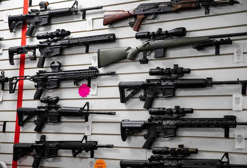Guns for rent at the Bellevue Indoor Gun Range on Monday, Aug. 22, 2022. The Washington legislature has passed a ban on assault-style rifles. Amanda Snyder/Crosscut photo