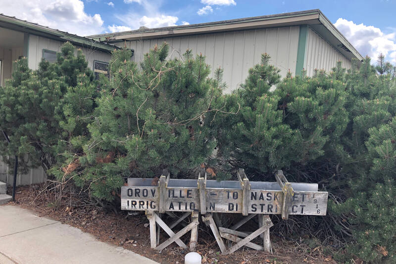Gary DeVon/staff photo
An old section of flume represents the Oroville-Tonasket Irrigation Districts past method of getting water to growers. Since the new pressurized system was installed in the 1980s, the district finds itself with an excess of water. Part of that excess, 4,000 acre feet, will be leased to Chelan County PUD annually at $1 million a year.
