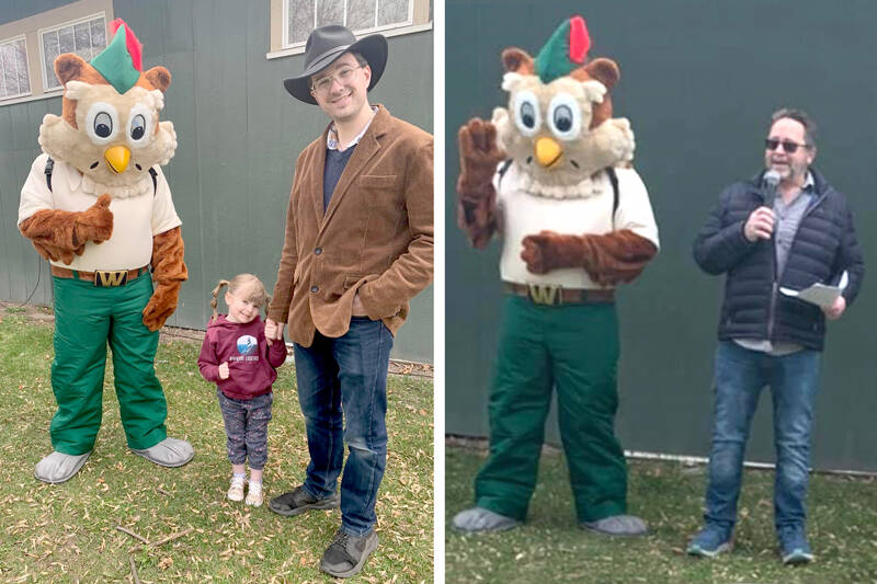 Woodsy Owl meets Madilyn Weaver and Mayor Ed Naillon.