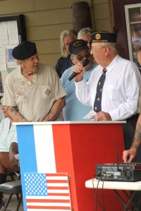 Louie Wilson with the Oroville American Legion Post #84 speaks with Mike Stewart, a Vietnam-era veteran. Wilson was one of the people credited with helping to get Highway 20 renamed as the Vietnam Veterans Memorial Highway.