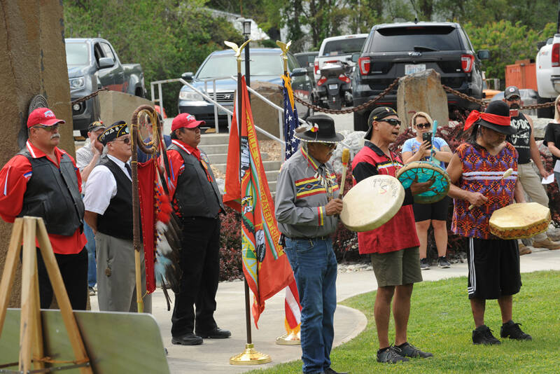 The Confederated Tribes of the Colville Reservation Honor Guard presented the colors and tribal singers and drummers, The Citizens, sung the Honor song, during Saturdays Highway 20 renaming ceremony.