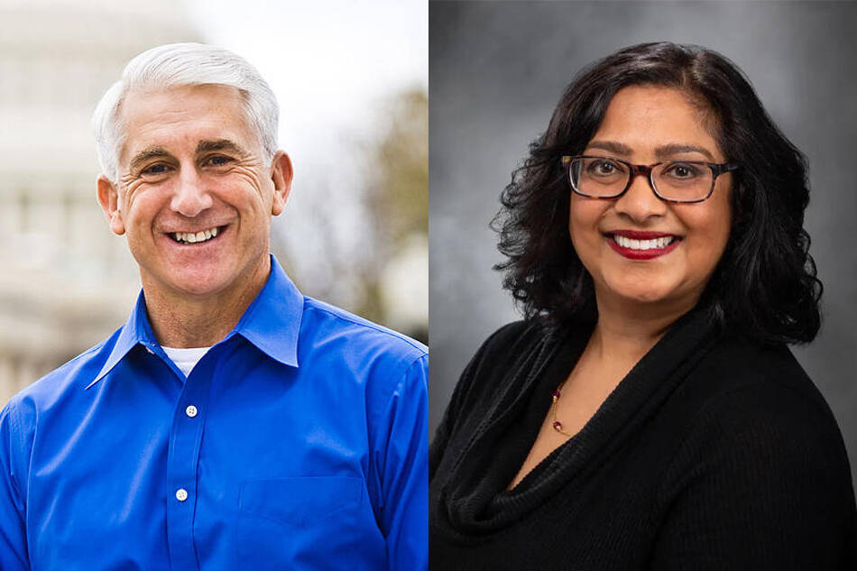 Former Republican U.S. Rep. Dave Reichert is exploring a run for governor, while former Democratic state Sen. Mona Das has announced a bid for state public lands commissioner. (Photos courtesy of the candidates)