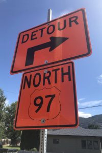 Gary DeVon/staff photo
Signs like this one on the corner of Central and Cherry streets have been popping up in various locations in anticipation of the closure of SR97 while work is done to the highway and to the railroad crossing. The work by the state Department of Transportation was to begin Wednesday. Prior to Wednesday all the signs were turned around backwards so that people would not detour before they needed to.